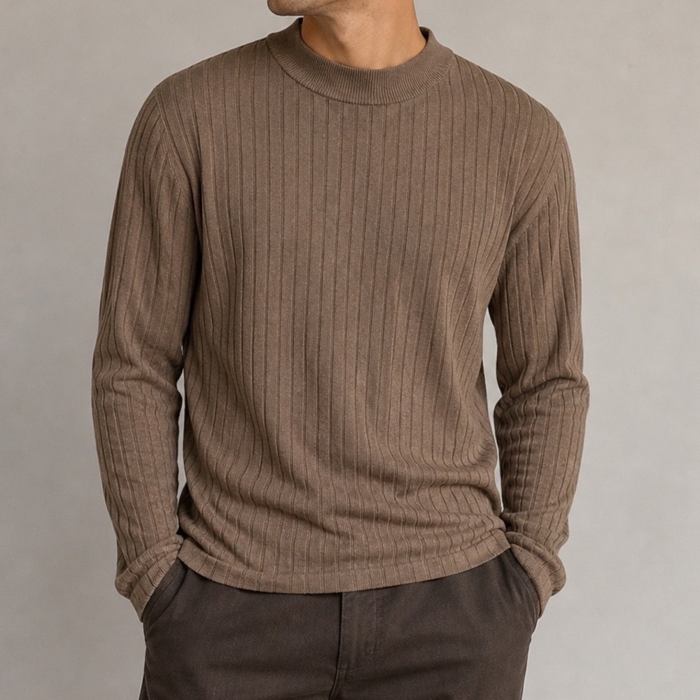 Vtg‎ Slates Dockers Brand Men's Ribbed Mock Neck Sweater XL Brown Silk Cotton r2